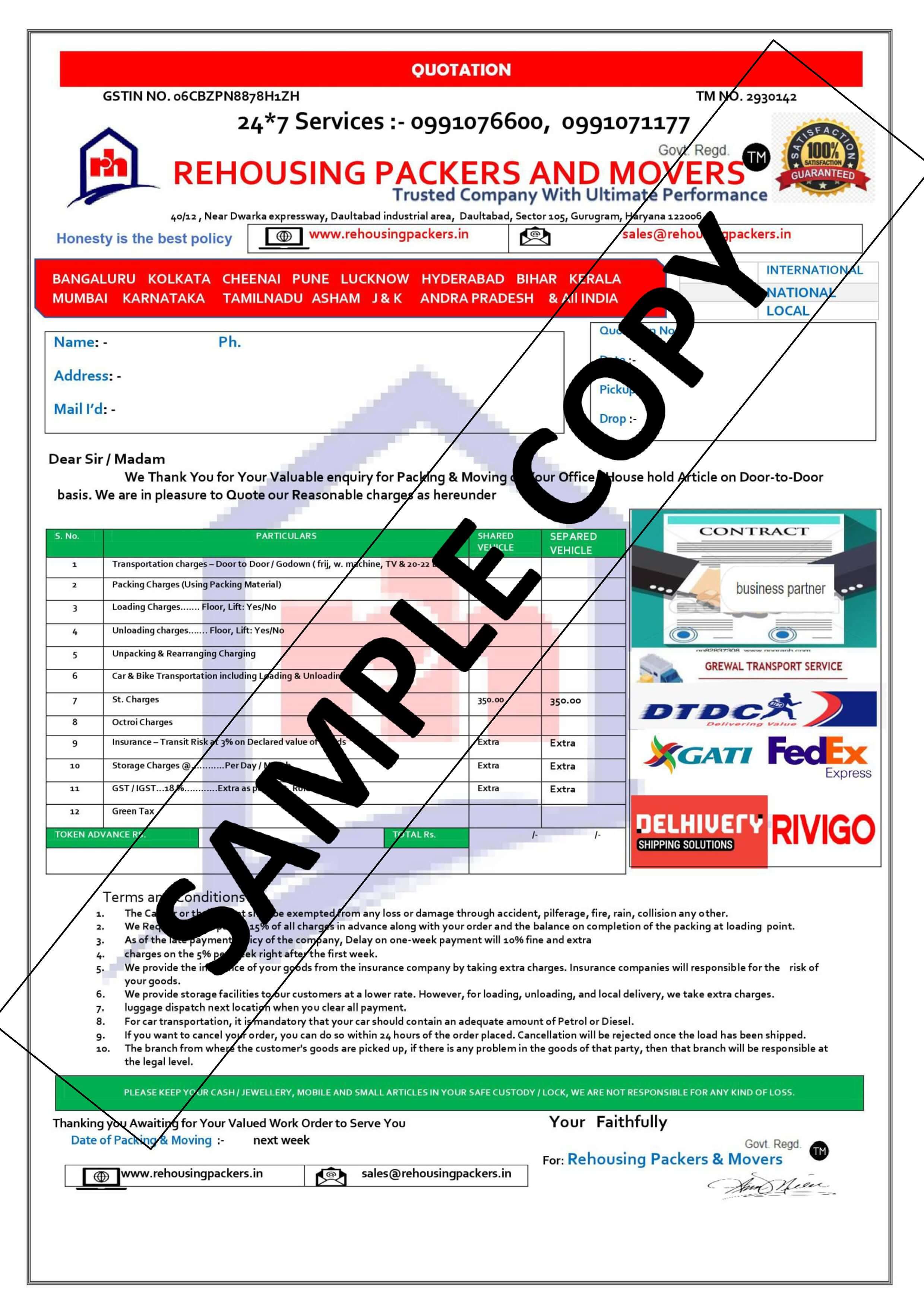 Claiming Packers and Movers Bill - Required Documents and GST Rates and Cargo Transport Invoice