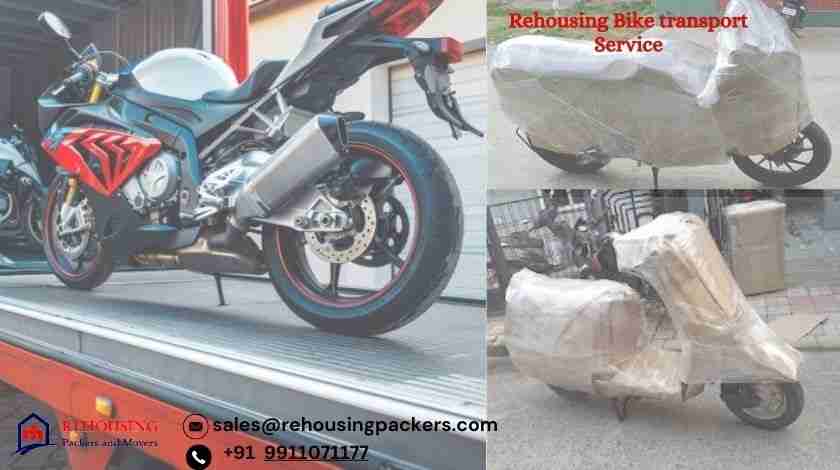 Professionally packaged motorcycle being loaded into a bike transport truck in Delhi, demonstrating safety and care.