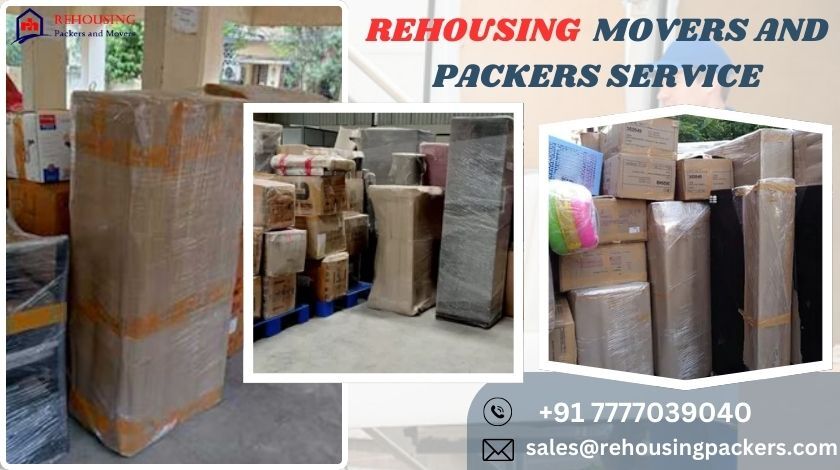 Packers carefully wrapping household items in bubble wrap and cardboard boxes during a home relocation service in Pune.